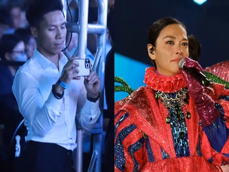 "Hoàng tử xiếc" luôn chủ động ghi lại những khoảnh khắc tỏa sáng của vợ trên sân khấu. Ảnh: Yan