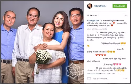 Là một trong những mỹ nhân kín tiếng của showbiz, Tăng Thanh Hà hạn chế chia sẻ về cuộc sống riêng tư. Mọi khoảnh khắc sinh hoạt của vợ chồng cô và hai bên gia đình bố mẹ chồng, bố mẹ ruột cô đều giữ lại cho mình.