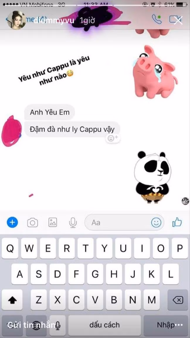 Story instagram của người đẹp Diễm My 9x chia sẻ những dòng tin nhắn vô cùng ngọt ngào của một người bí mật.