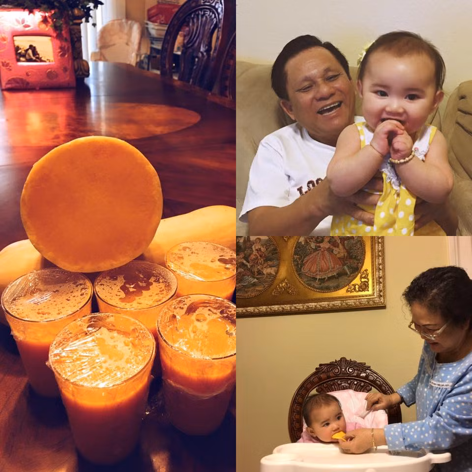 Cô hạnh phúc tâm sự: "Tình yêu của ông bà nội dành cho Yvona: Đồ ăn thì ông nội nấu. Ăn vặt là bà nội cho ăn. Có ông bà nội cạnh bên, cảm thấy mình thật may mắn!"