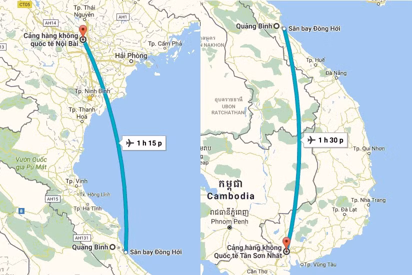 Quảng Bình là mảnh đất nằm ở khúc ruột miền Trung. Từ hai đầu tổ quốc tại sân bay Nội Bài và Tân Sơn nhất bạn có thể bay tới sân bay Đồng Hới với chỉ hơn một giờ đồng hồ. Từ đây bạn có thể tới 3 địa điểm là đèo Đá Đẽo, thung lũng Tân Hóa, hồ Yên Phú - phim trường của Kong: Skull Island. Ảnh: Chụp màn hình.