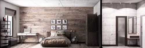 Đối lập với ngôi nhà 30m2 đậm chất nghệ thuật và màu sắc thì căn hộ sau, cũng chỉ lớn hơn có vài m2 thôi nhưng được thiết kế theo kiểu mộc mạc nhưng cũng không kém nghệ thuật. Chủ nhân sử dụng tường gạch mộc, nền xi măng hoặc gỗ - đây là xu hướng khá phổ biến trong thiết kế nhiều văn phòng, nhà ở và quán cà phê Việt Nam trong vài năm trở lại đây: