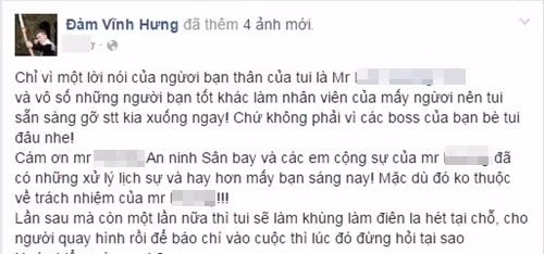 Sau đó, chính Mr Đàm đã gỡ dòng chia sẻ vì yêu cầu của một người bạn, nhưng cũng cảnh báo sẽ không bỏ qua nếu gặp tình trạng tương tự (Ảnh chụp màn hình)