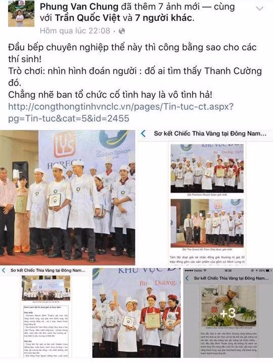 Một người dùng Facebook đưa thông tin khẳng định Thanh Cường là đầu bếp chuyên nghiệp.