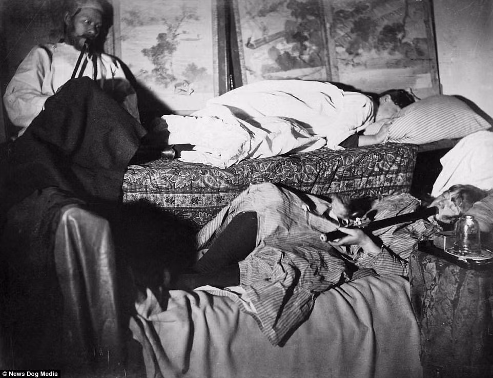 Năm 1882, một phóng viên của The Examiner, bí mật thâm nhập các quán thuốc phiện, kể rằng "2 thiếu nữ chưa đủ 18 tuổi, ăn mặc mát mẻ, đang phê thuốc trong một cửa hàng ở San Francisco" .