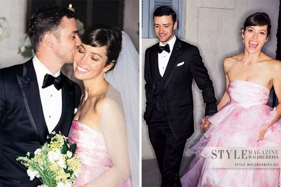 Không có nhiều hình ảnh được tiết lộ về đám cưới của nam ca sĩ Justin Timberlake và nữ diễn viên Jessica Biel nhưng thông tin về chiếc váy cưới đẹp như mơ mà cô nàng này diện trong ngày lễ trọng đại lại tràn ngập trên khắp các trang báo thời trang lớn nhỏ. Khác với những cô dâu khác, Jessica chọn cho mình đầm cưới màu hồng thay vì màu trắng truyền thống trị giá 100.000 USD (khoảng 2,2 tỷ đồng) từ nhà mốt Giabattista Valli.