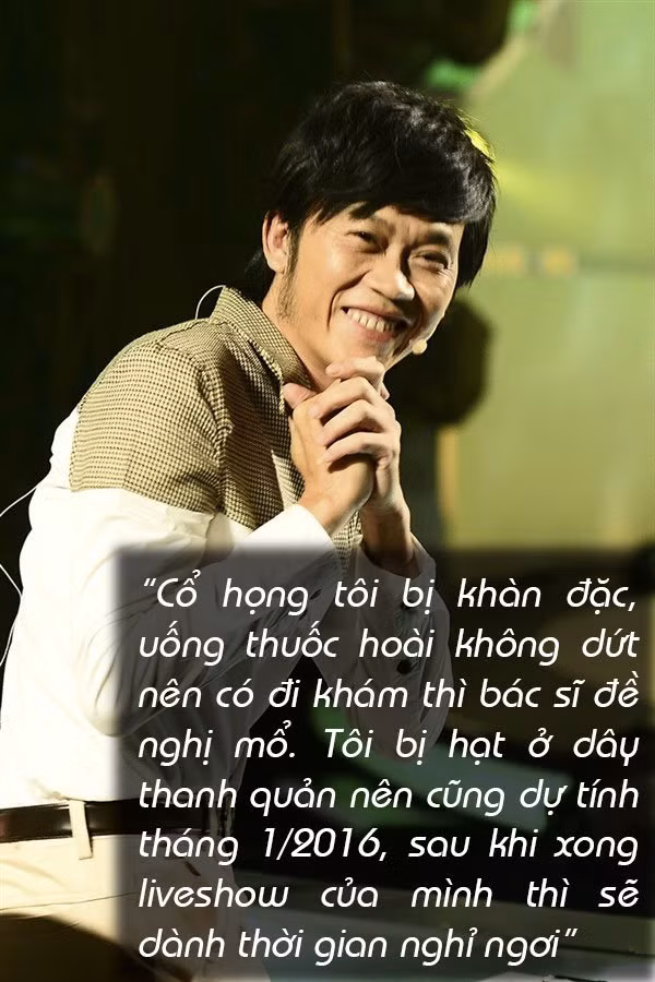 Hoài Linh nói về tình trạng sức khỏe hiện tại nhân cuộc họp báo về liveshow của anh đầu năm 2016.