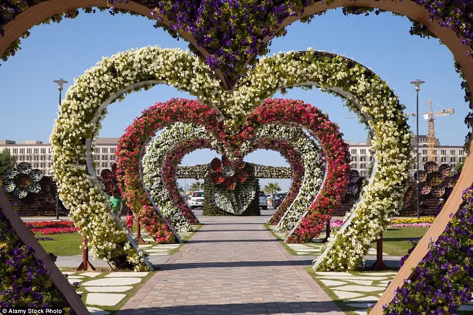 Vườn Dubai Miracle, Các tiểu vương quốc Ả Rập thống nhất: Đây là một trong những khu vườn lớn nhất thế giới, với khoảng 100 cây hoa được trồng trên diện tích 72.000 m2.