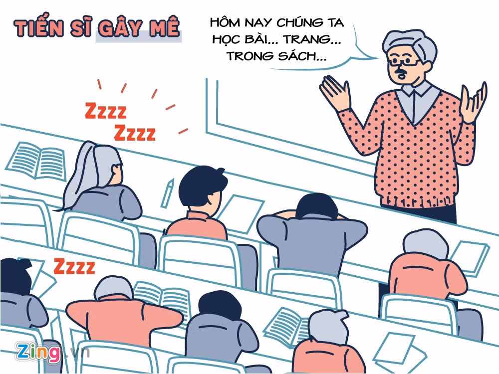 Những giờ học lý thuyết có phần "khó nhằn", kết hợp giọng giảng nhẹ nhàng, "du dương như tiếng nhạc" của giáo viên thường khiến học trò không thể cưỡng lại cơn buồn ngủ.