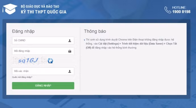 Giao diện website chính thức của Bộ GD&ĐT về kỳ thi THPT Quốc gia 2016.