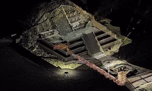 Đồ họa cho thấy con đường hầm có lẽ dẫn đến một ngôi mộ hoàng tộc ở Teotihuacan. Đồ họa cho thấy con đường hầm có lẽ dẫn đến một ngôi mộ hoàng tộc ở Teotihuacan.