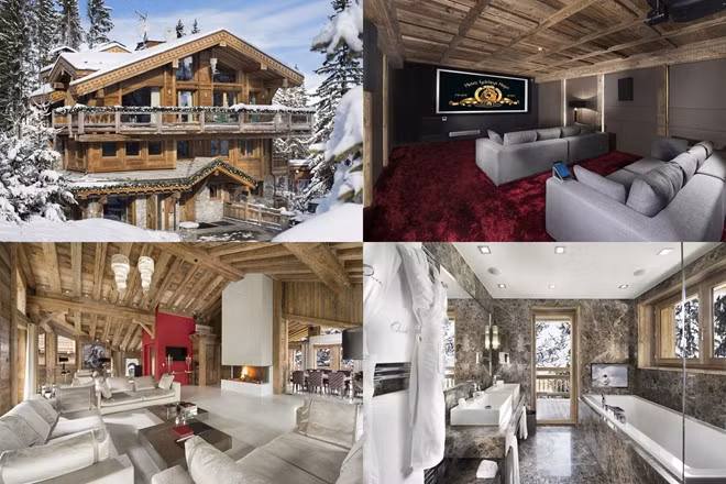 Nhà gỗ Owens, Courchevel (Pháp) – Giá thuê: 347.000 USD/tuần Nhà gỗ Owens là sự kết hợp sắc sảo giữa thiết kế đương đại trong chất liệu truyền thống và nội thất của các thương hiệu tốt nhất thế giới. Với diện tích 1.500m, căn nhà có 6 phòng ngủ lớn cùng dịch vụ trượt tuyết đẳng cấp thế giới. Ở đây bạn cũng có thể tìm thấy phòng xông hơi, tắm hơi, bể bơi trong nhà, bể bơi ngoài trời với sàn di động . Ngoài ra, tại đây còn có phòng tiệc rộng 250 m2, phòng chiếu phim, salon tóc, trung tâm thể hình, phòng massage, 3 thang máy cùng nhiều tiện nghi hiện đại khác.