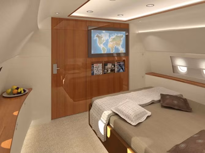 Phòng ngủ tiện nghi trên chuyên cơ Boeing 757 trị giá 100 triệu USD của tỷ phú Paul Allen - nhà đồng sáng lập Microsoft.