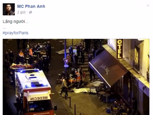 MC Phan Anh "lặng người" khi đọc tin tức về vụ khủng bố đẫm máu tại thủ đô Paris, Pháp.