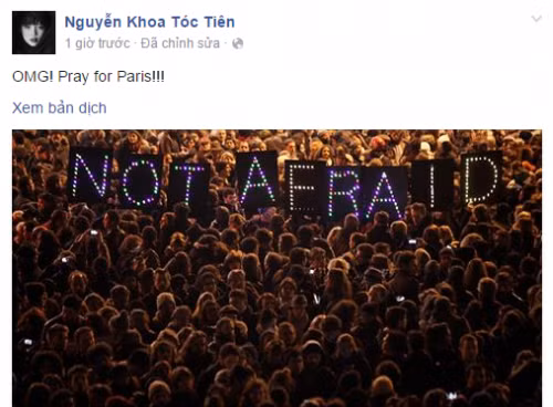 Ca sĩ Tóc Tiên: "OMG! Pray for Paris!!!".