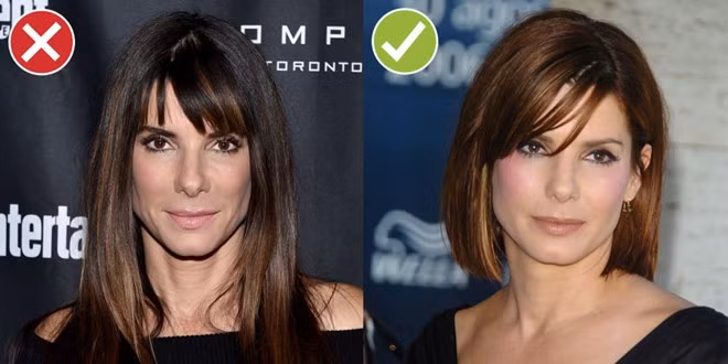 5. Để quá độ dài cần thiết: Sandra Bullock đã tạo được cuộc lột xác sau khi tạo màu tóc sáng hơn cũng như thay cho mái tóc dài bằng kiểu tóc bob.