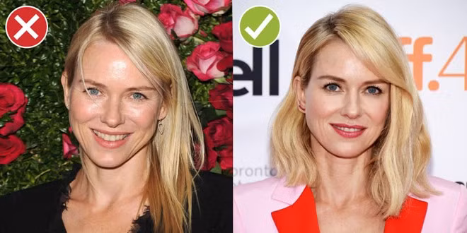 6. Tóc quá mỏng và tham layer: Naomi Watts đã tìm ra giải pháp cho những lọn tóc mỏng bằng cách cắt ngang vai, uốn xoăn nhẹ và tạo mái phồng lệch.