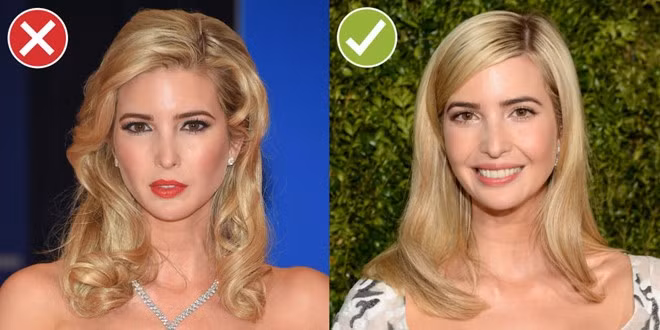 2. Tham lọn xoăn quá nhiều: Ivanka Trump với kiểu tóc uốn cong trông cứng và già hơn tuổi, tuy nhiên, khi cô thay bằng những lọn tóc mềm mại thì gương mặt bỗng trẻ trung hơn hẳn.
