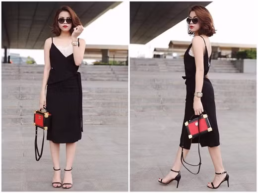 Dù không có một đôi chân dài nhưng Hoàng Thuỳ Linh luôn biết cách ăn gian chiều cao.