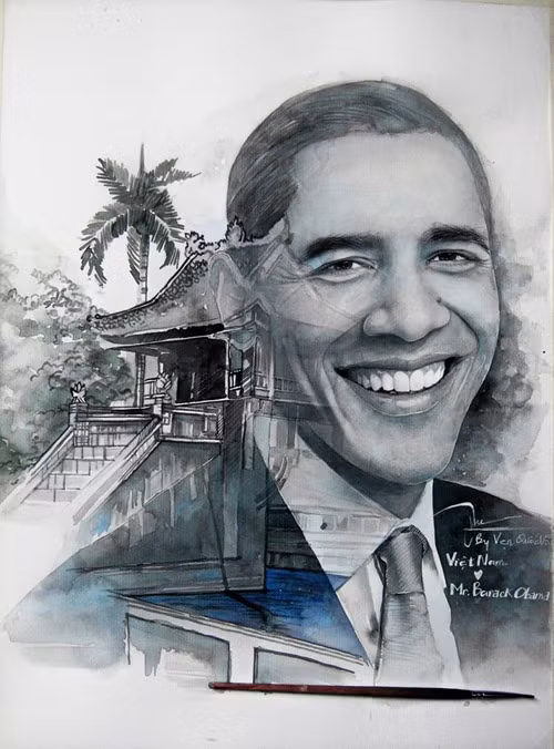 Bức tranh vẽ Obama là một trong những tác phẩm mà 9X này yêu thích nhất.