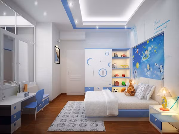 Phòng ngủ dành cho con trai hút mắt với màu xanh dương làm điểm nhấn. (Ảnh minh họa)