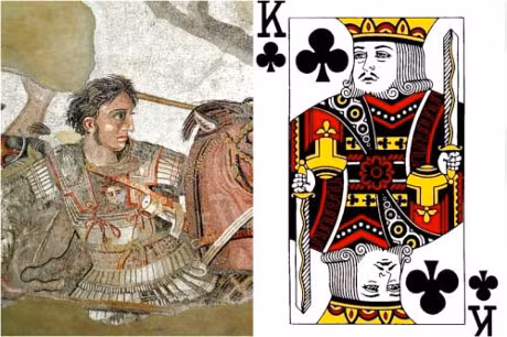 Hình ảnh trong quân bài K tép trong bộ bài tây chính là Alexander Đại đế (356-323TCN). Ông là quốc vương thứ 14 của nhà Argead ở Vương quốc Macedonia, là con của vua Philip II, nhưng ít dành thời gian cho việc trị quốc tại quê nhà Macedonia. Vào năm 20 tuổi, ông kế thừa ngôi vị và có mưu toan thống trị thế giới.