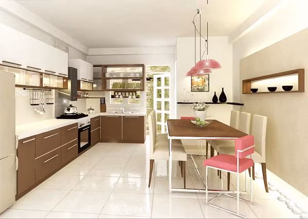 Phòng bếp nổi bật với gam màu trắng.