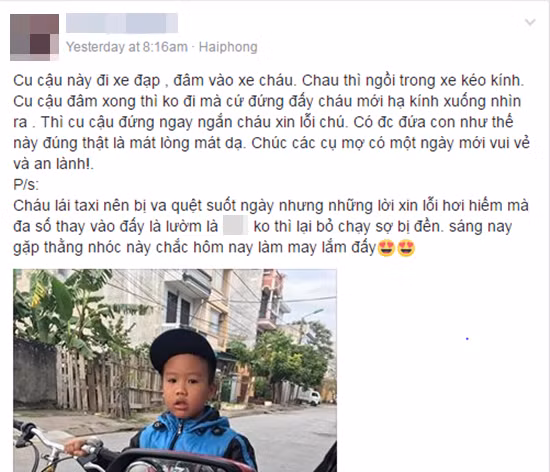 Lai xe dap dam vao o to cau be xin loi tai xe gay sot