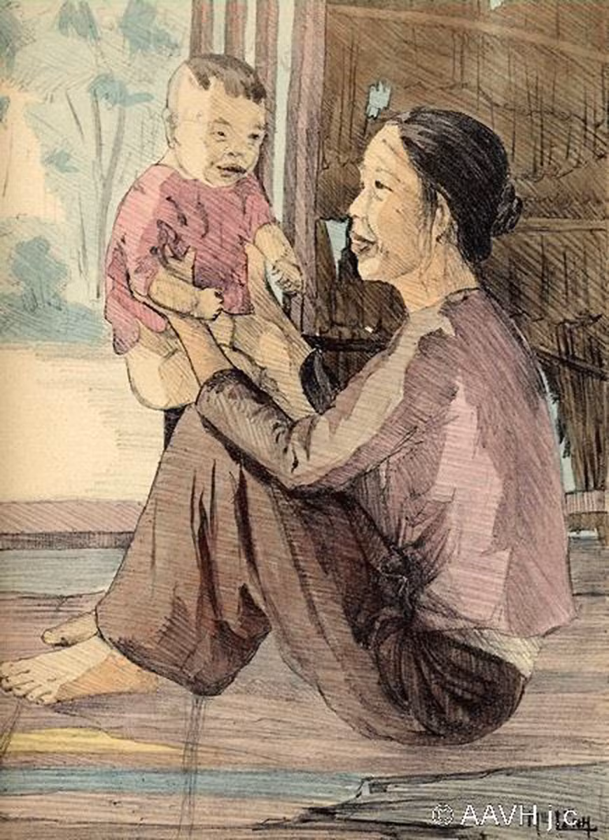 Người mẹ chơi đùa cùng đứa con.