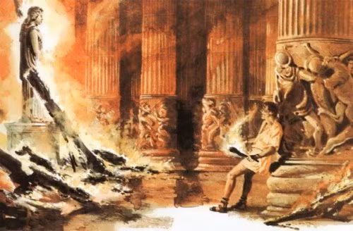 Do ngọn lửa quá lớn không thể dập tắt được ngay nên cuối cùng đền thờ Artemis bị thiêu rụi chỉ còn là đống đổ nát.