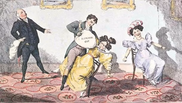 Cụ thể, Humphry Davy không chỉ thực hiện những nghiên cứu khoa học về khí cười mà còn tổ chức một số bữa tiệc có sử dụng khí cười tại nhà mình với sự tham gia của những người bạn thuộc giới thượng lưu.