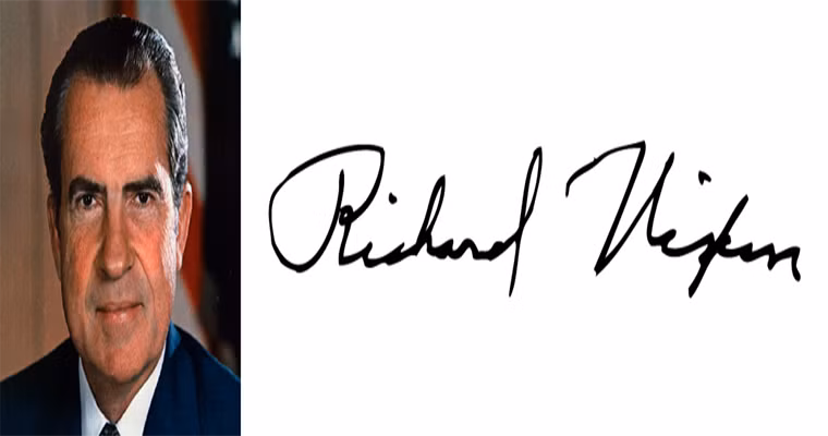 Tổng thống thứ 37 của nước Mỹ, Richard Nixon. Nhiệm kỳ tổng thống của ông bắt đầu từ năm 1969 và kết thúc khi ông từ chức vào năm 1974. Tính đến thời điểm hiện tại, ông là tổng thống duy nhất từ chức trong lịch sử nước Mỹ.