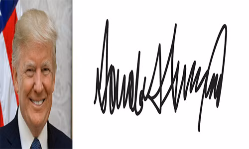 Còn đây là chữ ký của đương kim Tổng thống Mỹ Donald Trump, nhậm chức từ ngày 20/1/2017.
