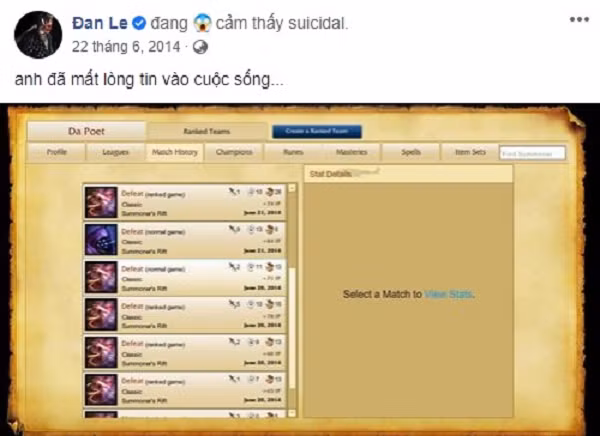 Bức ảnh anh than phiền về việc "mất lòng tin vào cuộc sống" chỉ vì... chơi game thua quá nhiều, được đào lại và khiến nhiều game thủ không khỏi bật cười.