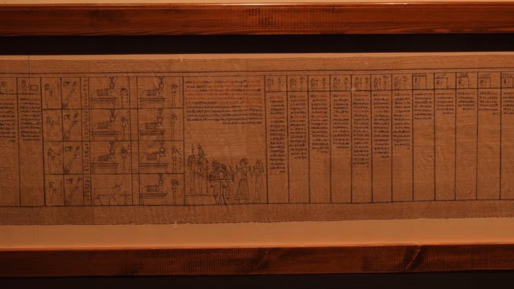 Những ghi chép trong cuộn giấy cói Tử thư có nhiều hình minh họa như Osiris - vị thần cai quản thế giới bên kia theo quan niệm của Ai Cập cổ đại.
