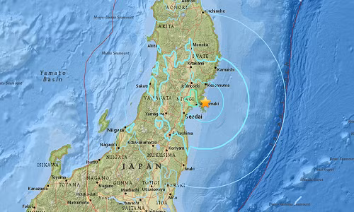 Một trận động đất mạnh vừa xảy ra ở Nhật Bản. Ảnh: USGS.