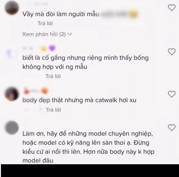 Dưới clip đa phần cư dân mạng đều chê cách đi của Lê Bống, cho rằng cô không phù hợp với vai trò người mẫu chuyên nghiệp.