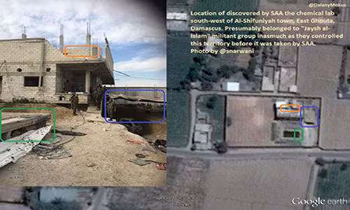 Theo South Front, Quân đội Syria đã phát hiện một phòng thí nghiệm bí mật nơi các tay súng khủng bố sử dụng để chế tạo vũ khí hóa học ở phía tây nam thị trấn mới giải phóng Al-Shifuniayah ở Đông Ghouta. Ảnh: SF.