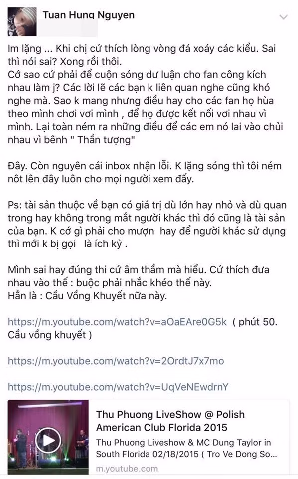 Tuan Hung canh cao Thu Phuong vi bi da xeo