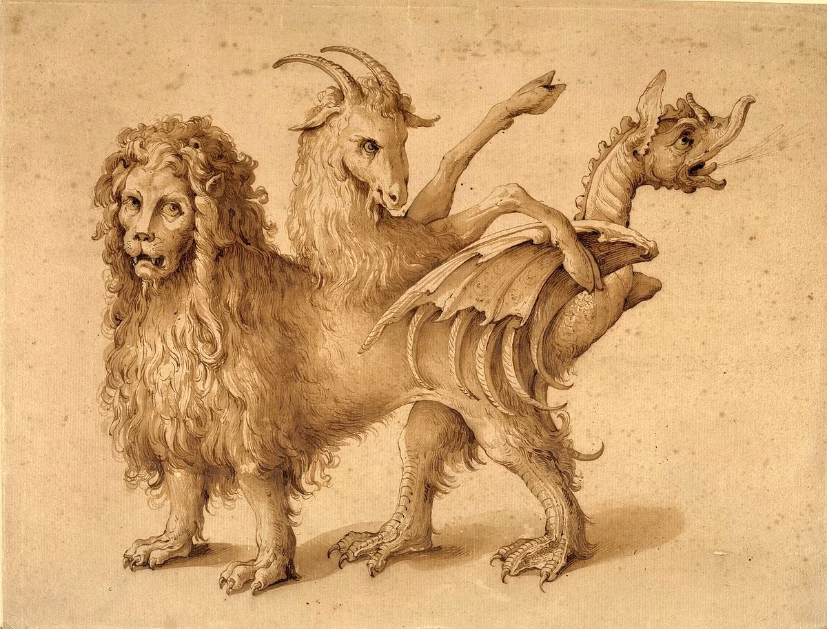 Theo thần thoại Hy Lạp, Chimera là một quái vật đáng sợ và là anh em với 2 quái thú: Hydra, Cerberus. Nó được miêu tả có đầu và thân của sư tử, đuôi của một con rắn. Trên lưng của Chimera còn mọc ra một cái đầu dê và một đầu rồng.