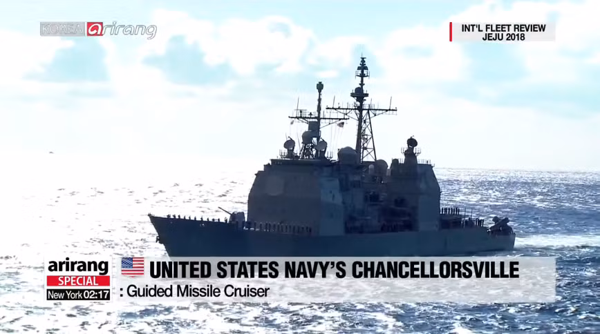Kế đến là tàu tuần dương hạm USS Chancellorsville (CG-62) thuộc lớp Ticonderoga Nguồn ảnh: Arirang.