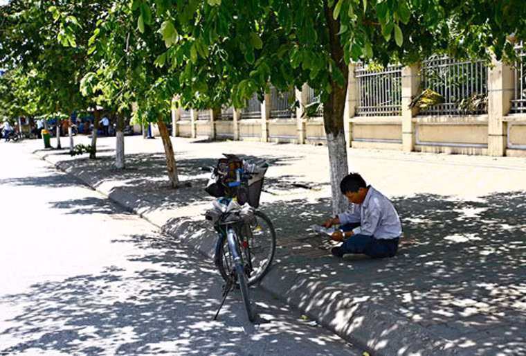 Tìm vị trí làm việc có bóng râm. Trú ẩn trong bóng râm không chỉ giúp bạn tránh được các tia UV độc hại mà quá trình làm việc dễ đạt hiệu quả hơn. Vì lý do này, bạn nên tận dụng bóng cây hoặc một chiếc ô lớn để ngăn cản việc tiếp xúc trực tiếp giữa cơ thể với ánh mặt trời.