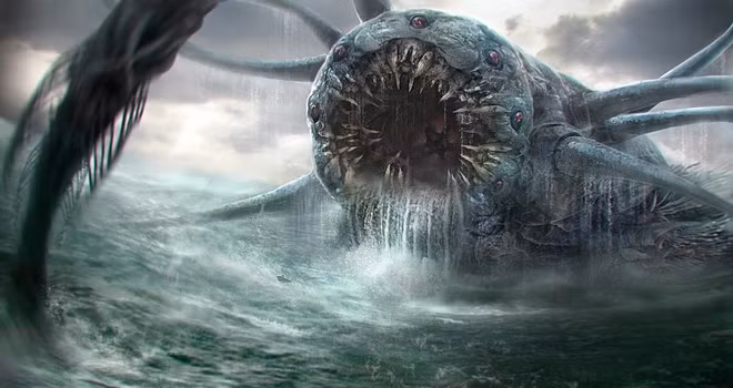 4. Charybdis là quái vật chuyên hút nước biển vào miệng rồi phun ra những xoáy nước, làm hại dân thường. Charybdis là con gái của thần biển Poseidon và nữ thần Trái Đất Gaia. Charybdis được miêu tả là có khuôn mặt lớn, luôn phải uống một lượng nước biển lớn mỗi ngày. Khi quái vật này "ợ" sẽ tạo nên những xoáy nước khủng khiếp.