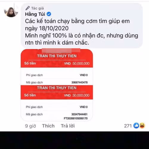 Trước đó, hot mom đình đám nhờ cư dân mạng vào cuộc tìm tờ sao kê của Thuỷ Tiên có lệnh chuyển khoản của mình.