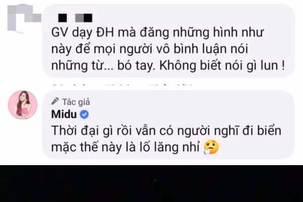Đứng trước bình luận "ném đá" của cư dân mạng, người đẹp 8x đã lên lên tiếng đáp trả: "Thời đại gì rồi vẫn có người nghĩ đi biển mặc thế này là lố lăng nhỉ".