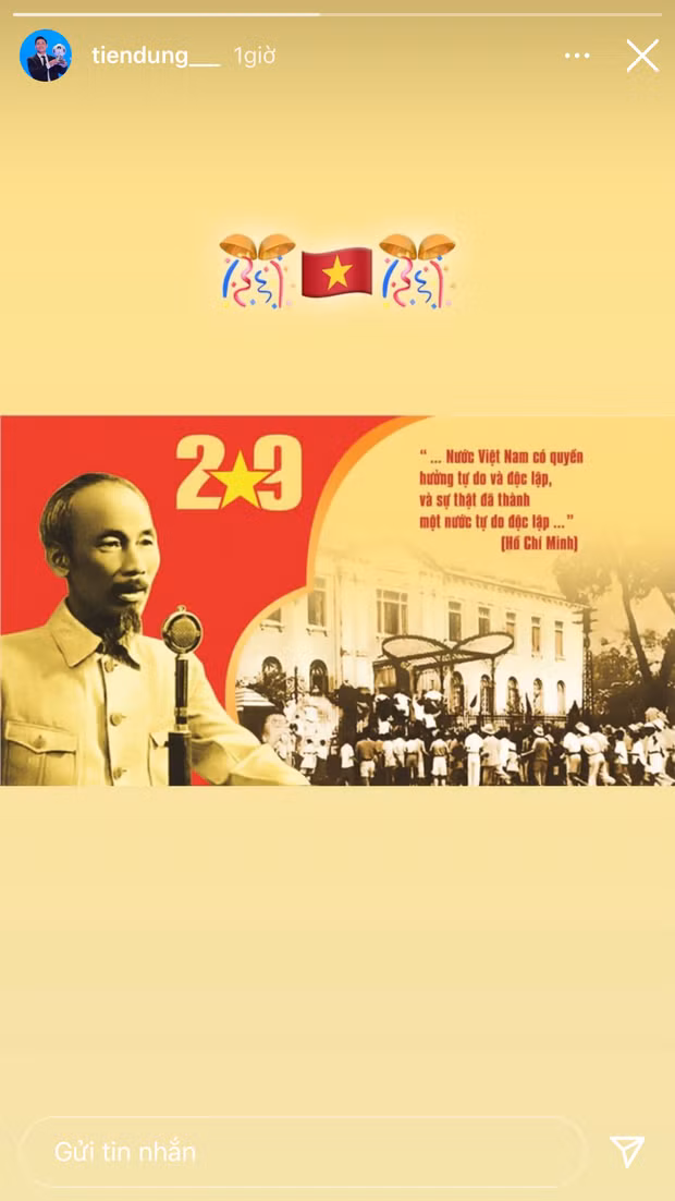 Bùi Tiến Dũng cũng đăng ảnh Bác Hồ và câu nói của Bác kèm icon chúc mừng ngày lễ.
