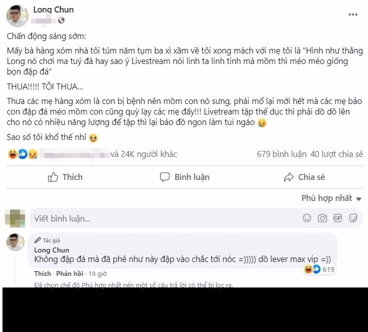 Mới đây, Tiktoker Long Chun có bài đăng gây chú ý trên trang cá nhân. Theo đó, anh cho biết vừa qua mình bị hàng xóm đồn sử dụng chất cấm đến méo cả mồm.
