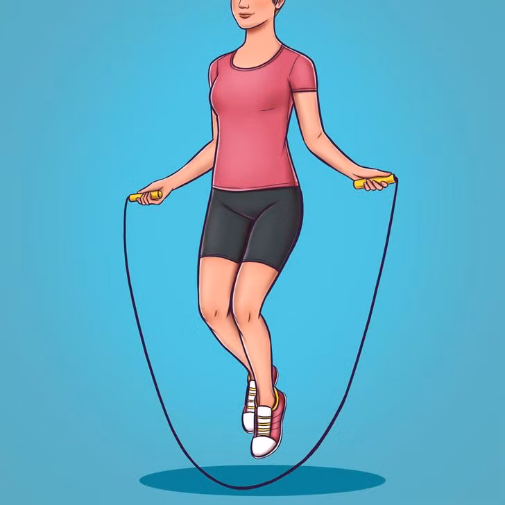 Nhảy dây là bài tập đốt cháy mỡ thừa phổ biến của nhiều vận động viên. Bài tập này rất tốt cho tim mạch, đòi hỏi toàn thân phải vận động, giúp tiêu đốt tới 372 calo sau một giờ.