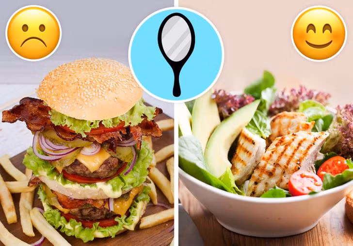 3. Đặt một chiếc gương ở nơi bạn ăn: Một nghiên cứu cho thấy việc quan sát bản thân ăn uống ảnh hưởng đáng kể đến lượng thực phẩm chúng ta ăn. Nghiên cứu này có sự tham gia của 185 sinh viên, một nửa đang ăn bánh sô cô la, nửa còn lại ăn salad trái cây. Những sinh viên phải ăn bánh trước gương hoàn toàn không cảm thấy thích thú, không giống như những sinh viên ăn salad. Rõ ràng, chúng ta thường không thích nhìn thấy mình ăn quá nhiều hoặc ăn uống không lành mạnh.