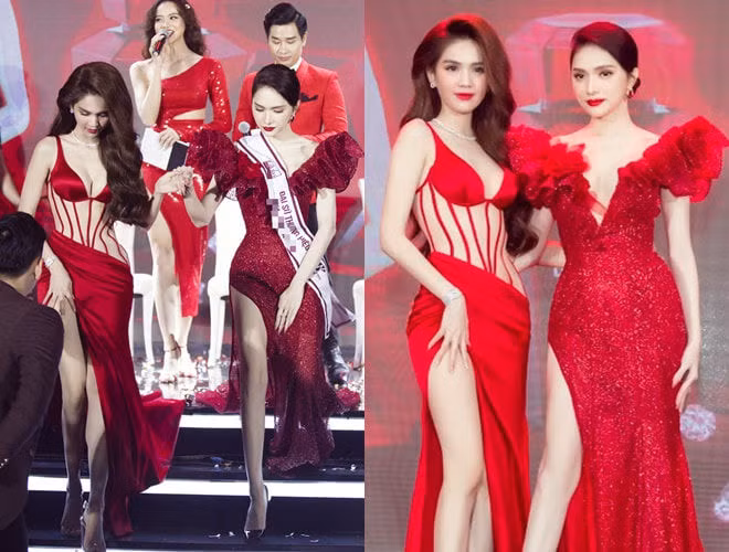 Chiếc váy xẻ cao khiến Ngọc Trinh liên tục lấy tay che chắn phần xẻ tà một cách ý nhị để tránh sự cố hớ hênh.